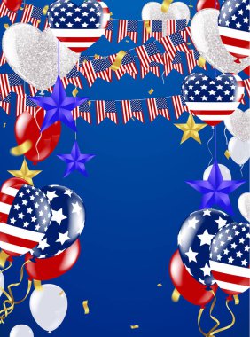 4 Temmuz Amerika 'nın Bağımsızlık Günü madalyaları mavi arka planda