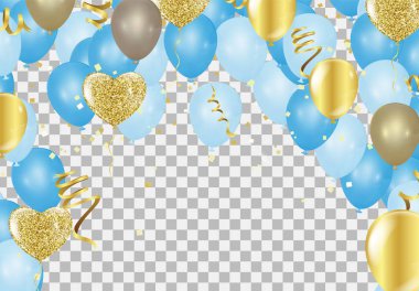 Mavi balonlar, konfeti konsepti tasarımı Bağımsızlık Günü kutlamaları