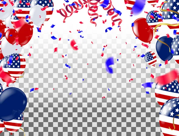 Plakat Dnia Niepodległości Usa z balonami i girlandą — Wektor stockowy