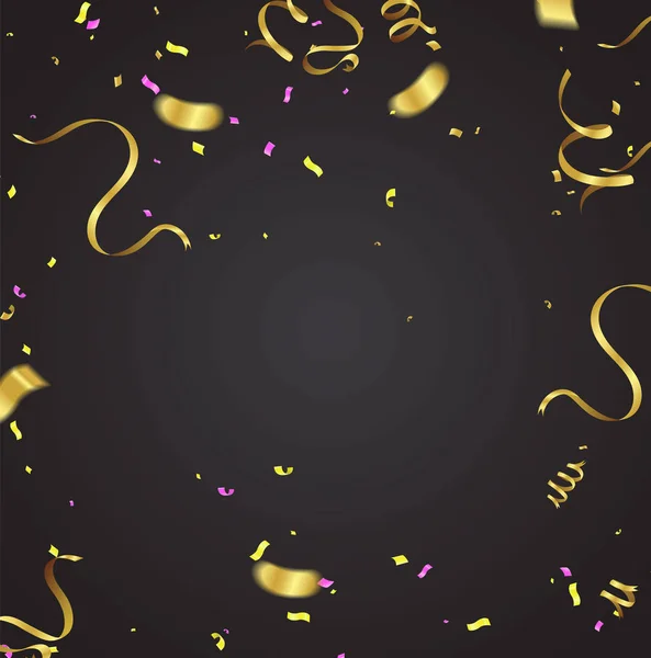 Banner de fiesta de celebración con globos dorados y serpentina. sobre — Vector de stock