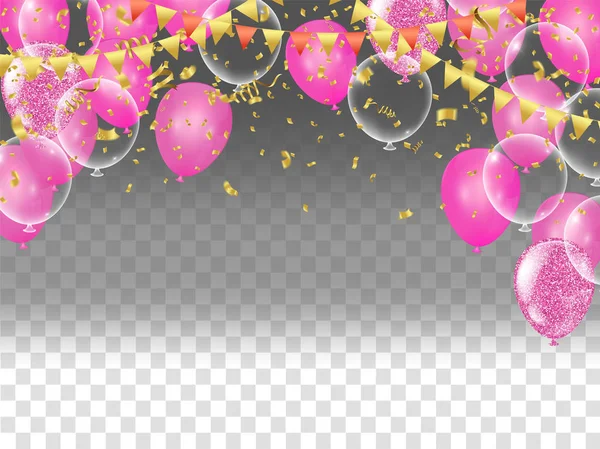 Vector pink balloons on white background, balloon, pink bubbles — 스톡 벡터