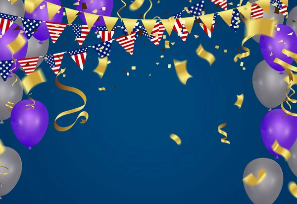 Decorações do Dia da Independência Americana de 4 de julho no backgr azul —  Vetores de Stock