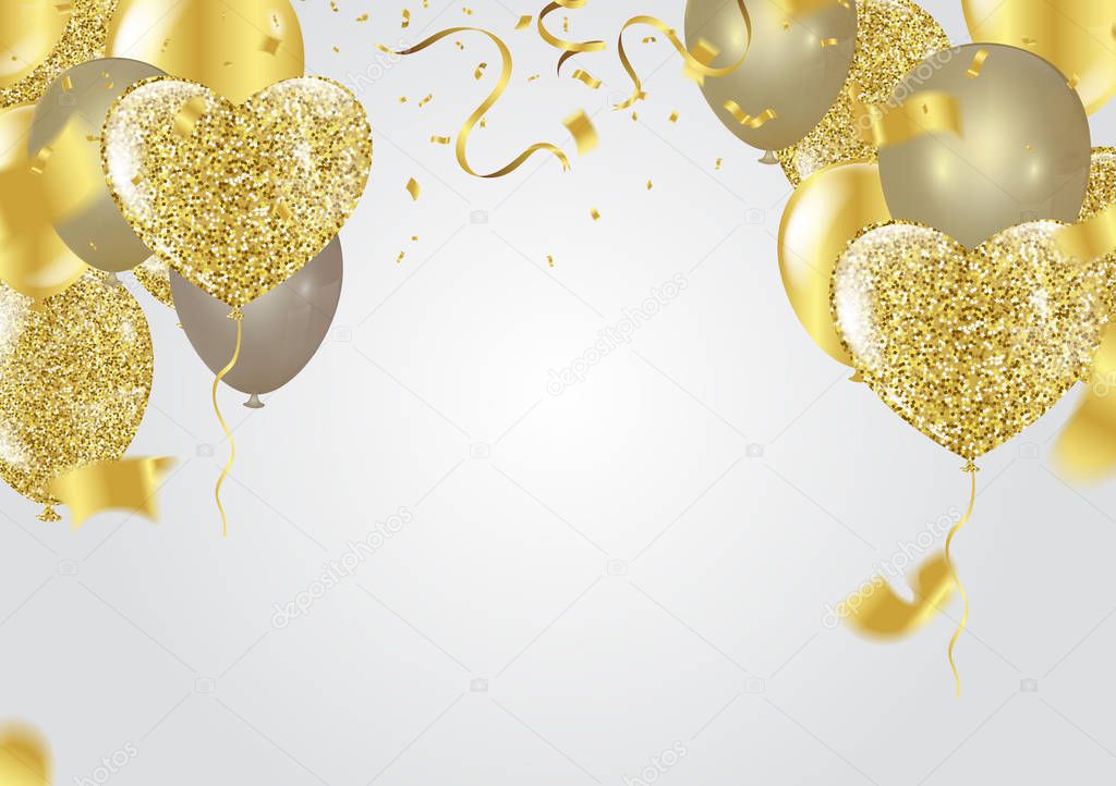 Fourth of July. 4th of July holiday banner. Golden balloons in t