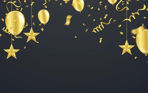 Fondo negro de lujo de Navidad con estrellas doradas, copos de nieve — Vector de stock