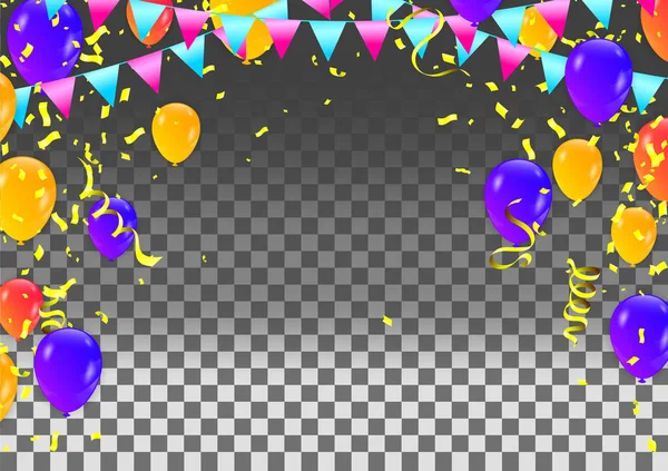Vektor festliche Luftballons und Konfetti Geburtstagskarte — Stockvektor