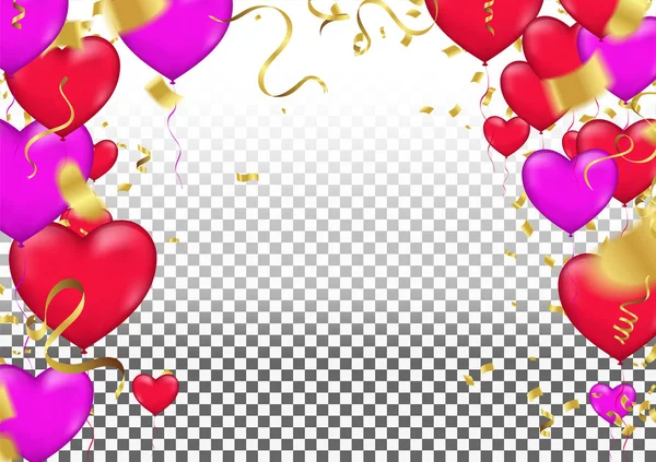 Illustration vectorielle de vacances de bouquet volant de coeur de ballon rouge — Image vectorielle