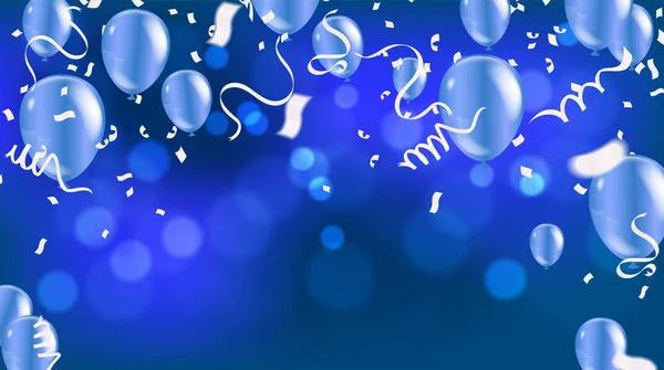 Buon compleanno biglietto di auguri effetto bokeh e palloncino blu Vecto — Vettoriale Stock