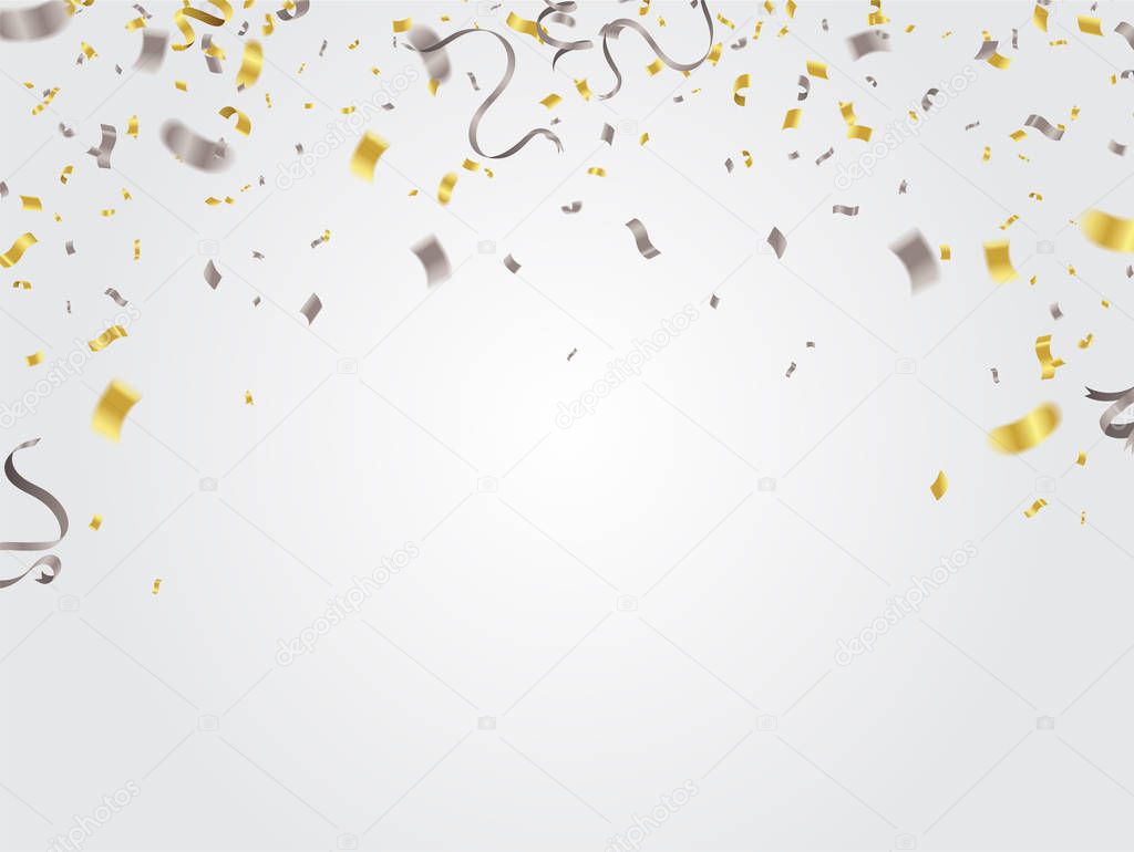 Gold and silver confetti celebration.