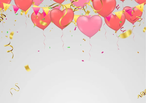 Röda och rosa hjärta ballonger isolerade på transparent bakgrund — Stock vektor