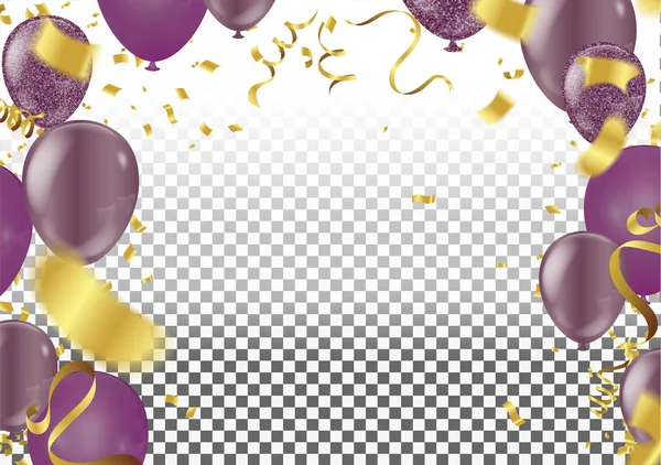 Set. Air Balls. Gold and purple Balloons. Festive background. Ri — 스톡 벡터