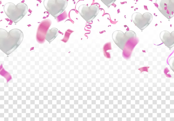 White balloons, confetti, flag and party popper on white backgro — 스톡 벡터