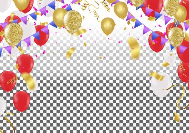 Havada Uçan Kırmızı ve Beyaz Balonların Vektör İllüstrasyonu