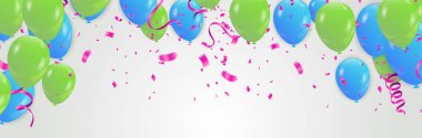Vektör partisi balonları Mavi ve Yeşil illüstrasyon. Konfeti ve... 