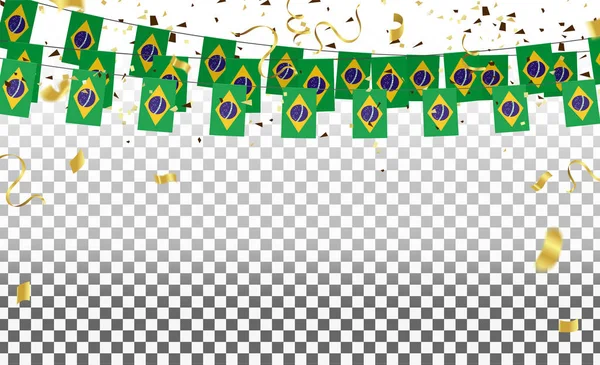 Banderas de Brasil y guirnalda de globos de Brasil con confeti en blanco — Vector de stock