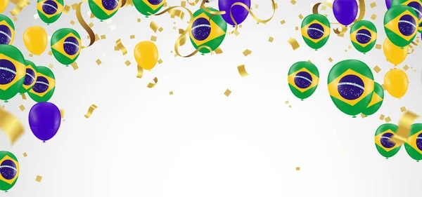 Banderas de Brasil y guirnalda de globos de Brasil con confeti en blanco — Archivo Imágenes Vectoriales