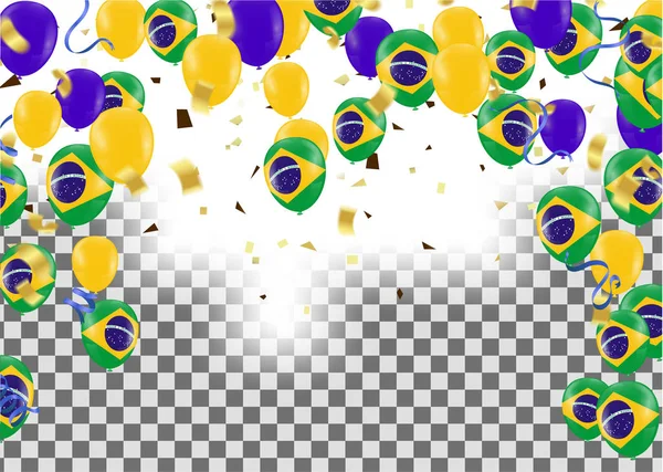 Brazilië vlaggen en Brazilië ballonnen bloemenslinger met confetti op wit — Stockvector