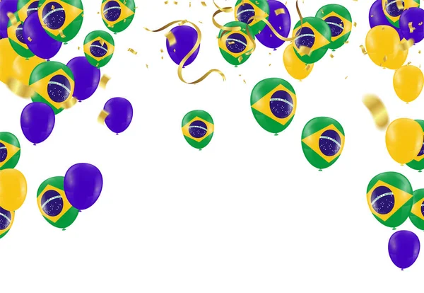 Banderas de Brasil y guirnalda de globos de Brasil con confeti en blanco — Archivo Imágenes Vectoriales