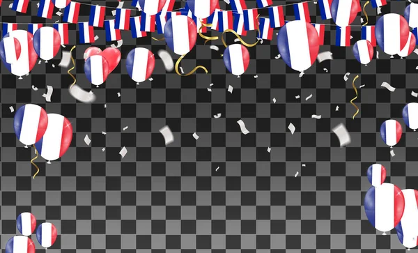 Флаги Франции и воздушные шары Франции с конфетти на белом — стоковый вектор