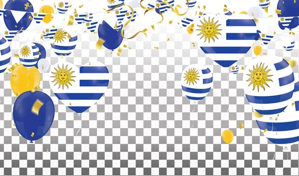 Прапори Уругваю та повітряні кулі Уругваю прикрашені конфетті. — стоковий вектор