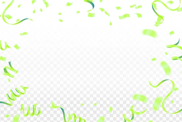 Πρότυπο εορτασμού φόντου με κομφετί και πράσινες κορδέλες — Διανυσματικό Αρχείο