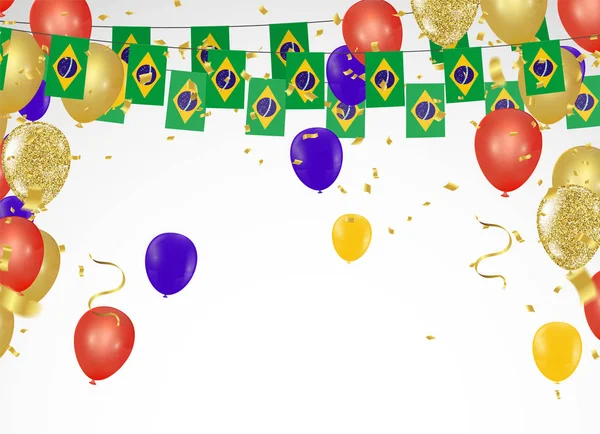 Kutlama partisi afişi Brezilya bayrakları ve Brezilya balonları garlan — Stok Vektör