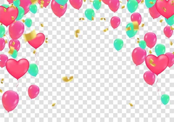 Confettis ballons colorés et rubans drapeau sur mur de tuiles blanches , — Image vectorielle