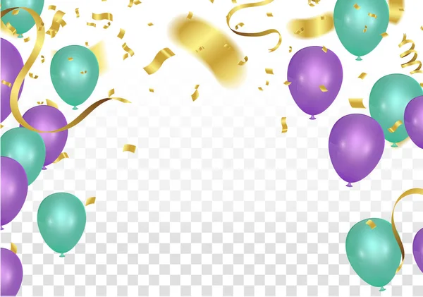 Balloon party sfondo con palloncini volanti colorati, coriandoli — Vettoriale Stock