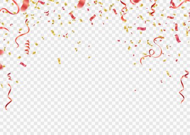 Kırmızı ve altın konfeti, yılan ya da kurdeleler beyaz tr üzerine düşüyor.