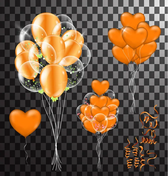 Κονφετί και κορδέλες πορτοκαλιού. εικονογράφηση δέσμη γενεθλίων — Διανυσματικό Αρχείο