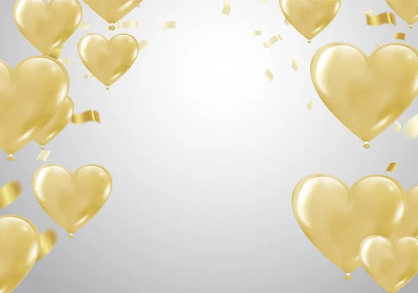 Nagy arany szív fém ballon születésnapi party elszigetelt egy — Stock Vector