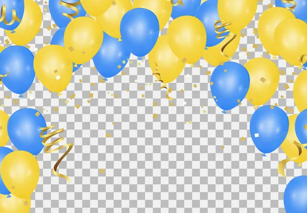 Κίτρινα και μπλε μπαλόνια στο ημιδιαφανές δάπεδο μπορούν να χρησιμοποιηθούν για — Διανυσματικό Αρχείο