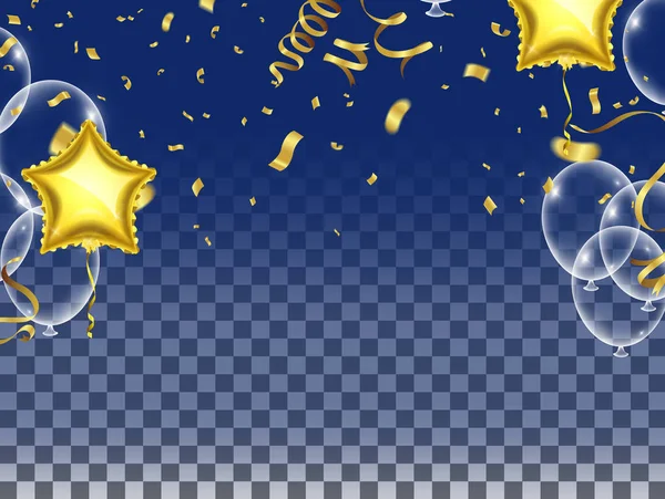 Celebra globos y globos estrellados. Celebración de vacaciones elemen — Vector de stock