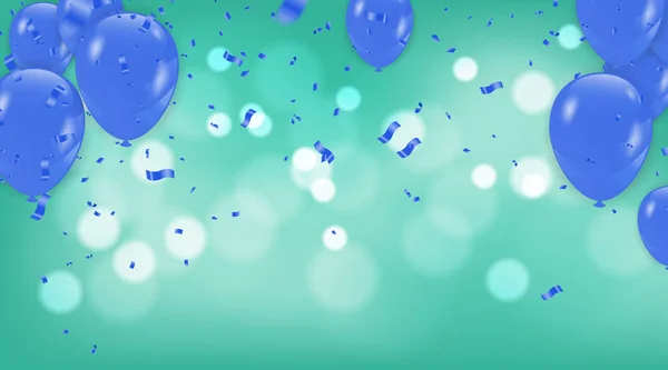 Blaue Luftballons auf grünem abstrakten Hintergrund mit leuchtenden Farben — Stockvektor