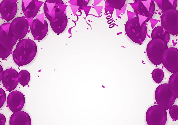 Banner de fiesta de celebración con fondo de globos púrpura. Venta V — Vector de stock