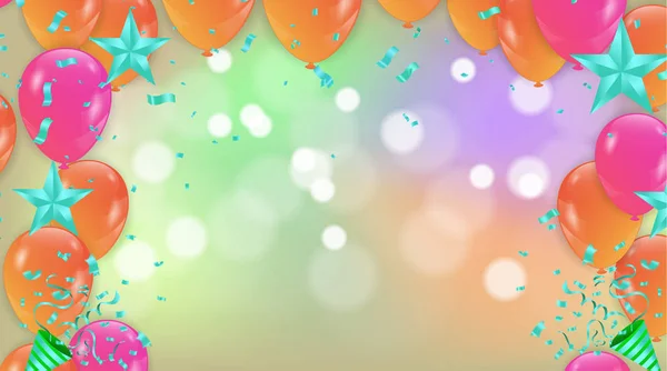 Ilustración de globos de fiesta vectorial. Confetti Tarjeta de felicitación desi — Vector de stock