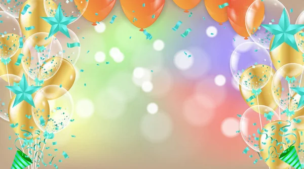 Ilustración de globos de fiesta vectorial. Confetti Tarjeta de felicitación desi — Vector de stock