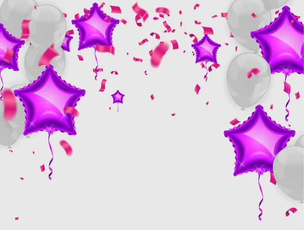 Ilustración de globos de fiesta vectorial. Confetti Tarjeta de felicitación desi — Vector de stock