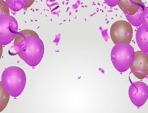 Modèle de fond de célébration avec rubans confettis illustrati — Image vectorielle