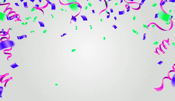 Résumé Fête éclatante Arrière-plan avec confettis et banderoles — Image vectorielle