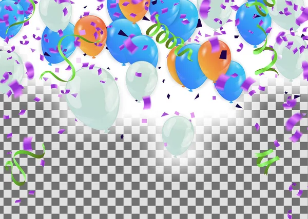 Festlig färgglada Party glänsande banderoller med luftballonger och serpe — Stock vektor