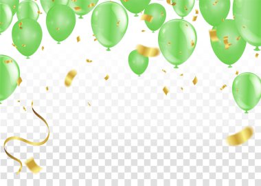 Party balloons illustration. Confetti and ribbons flag ribbons, 