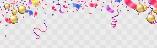 Party balloons illustration. Confetti and ribbons flag ribbons, — Stock Vector