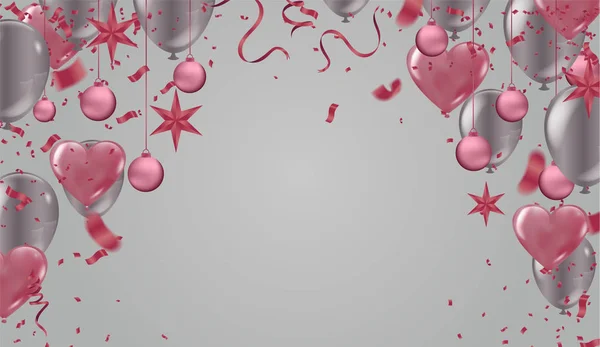 Party balloons illustration. Confetti and ribbons flag ribbons, — ストックベクタ