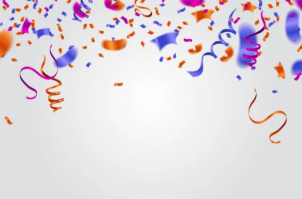 Party balloons illustration. Confetti and ribbons flag ribbons, — Stock vektor