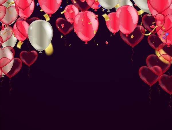 Saint Valentin, modèle de bannière. ballons cardiaques avec fond — Image vectorielle