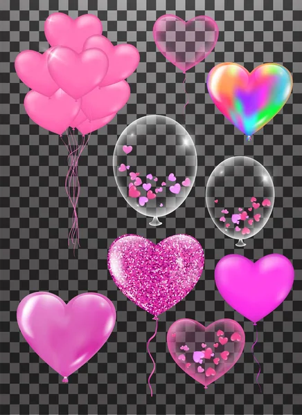 Coleção de balões cardíacos Conjunto de acessórios Dia dos Namorados, tags po — Vetor de Stock