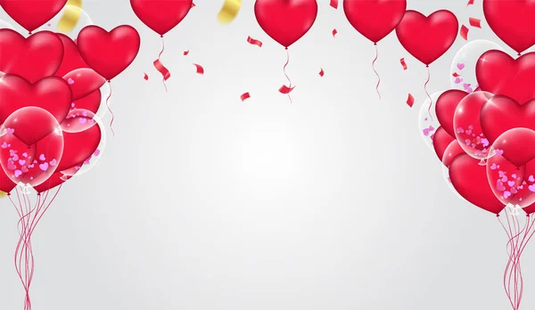 Día de San Valentín, plantilla de banner. globos cardíacos con fondo — Archivo Imágenes Vectoriales