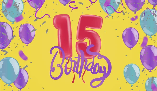 Joyeux anniversaire quinze 15 ans ballon. ballon décoration fête — Image vectorielle