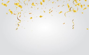 Düşen parlak altın konfeti şeffaf arka planda izole edilmiş.