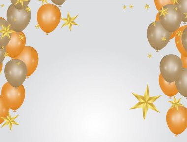 Parlak balonlar. Parti girişleri için altın renkler dekoratif unsurlar